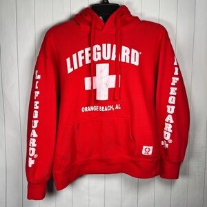 LIFEGUARD Red Hoodie Sweatshirt Womens Small Beachy Coastal Sporty Loungewear